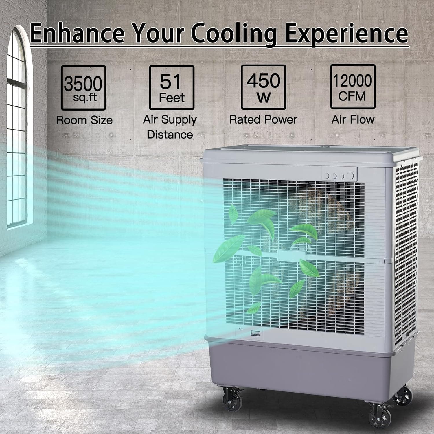 YougetTech 59-Inch Swamp Cooler, 12000 CFM, 42.3 Gallon Tank