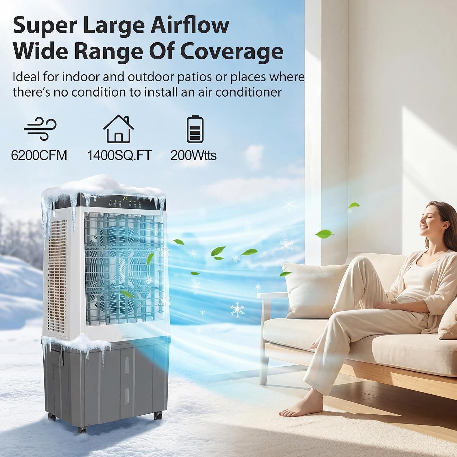 AKIRES 48-Inch Evaporative Swamp Cooler, 21.5 Gallon, Remote