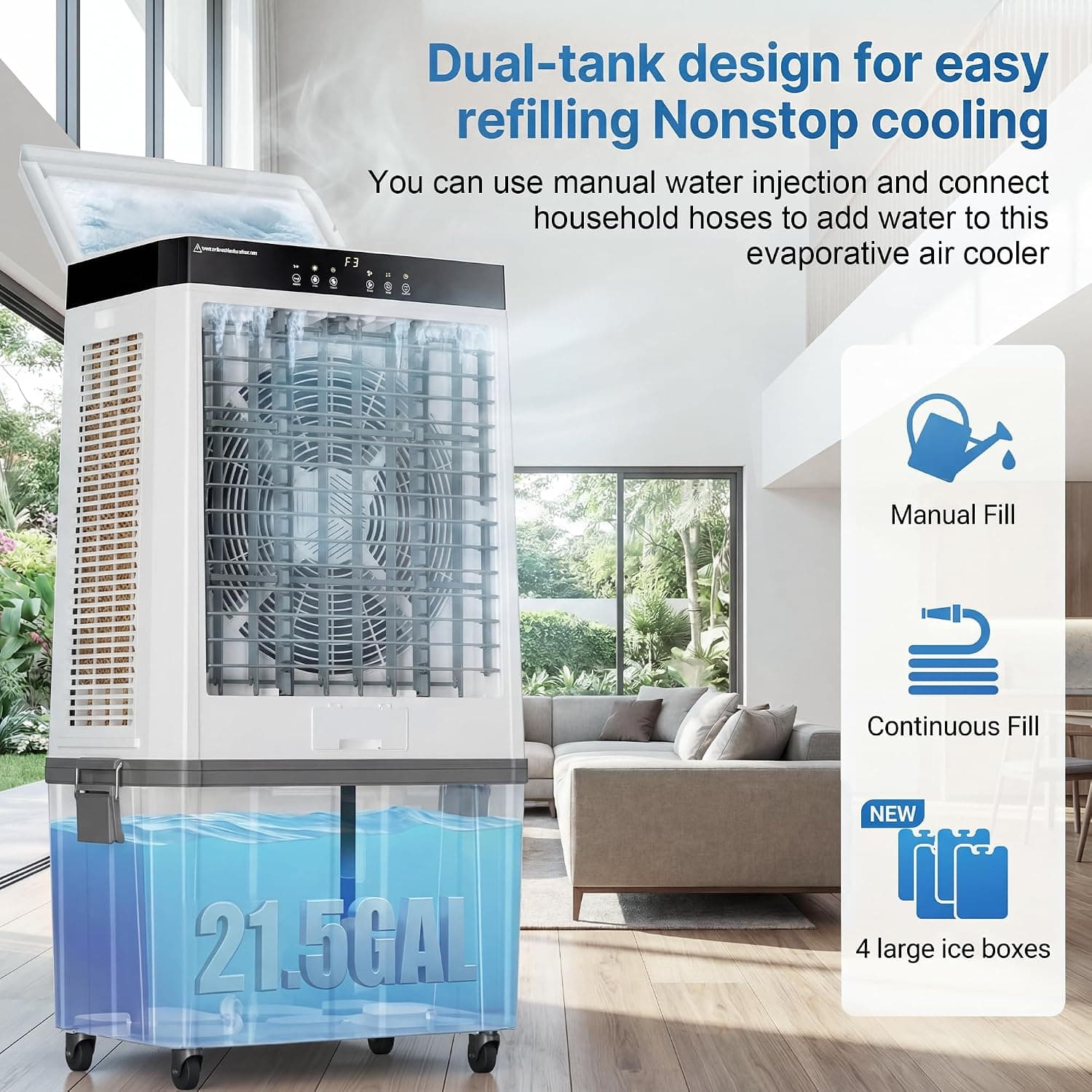 AKIRES 48-Inch Evaporative Swamp Cooler, 21.5 Gallon, Remote